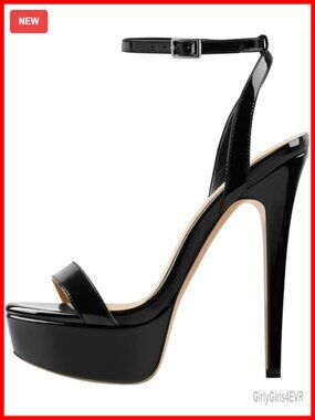 Platform Stiletto High Heels Open Toe Ankle Strap Faux Leather Heeled Sandals